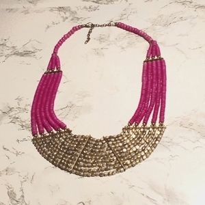 Multi-Strand Pink Seed Beaded Tribal Boho Collar Bib Style Necklace